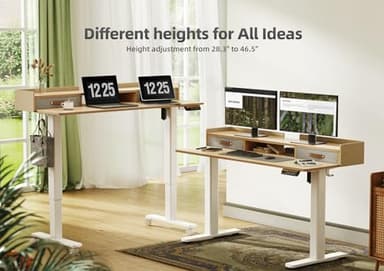 YDN Standing Desk with Drawers, 48 Inch Standing Desk Adjustable Height, Adjustable Electric Stand Up with Storage and Shelf, Natural - Image 6