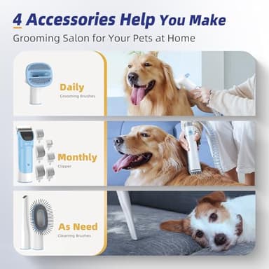 buenkee Dog Grooming Kit with Vacuum, All-in-One Pet Grooming Vacuum for Dogs and Cats, Low Noise Pet Hair Clipper & Shedding Brush, Dog Hair Remover, Cat Pet Groomer Set with Cleaning Brushes, Blue - Image 5