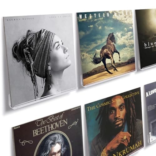 NIUBEE Clear Vinyl Record Shelf Wall Mount 6 Pack,Acrylic Album Record Holder Display Your Daily LP Listening in Office Home - Image 1