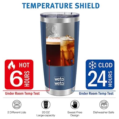 WETOWETO 20oz Tumbler, Stainless Steel Vacuum Insulated Coffee Travel Mug, Double Wall Powder Coated Insulated Coffee Mug Travel Mug with Lid Thermal Cup for Outdoor (Navy Blue, 1 Pack) - Image 6