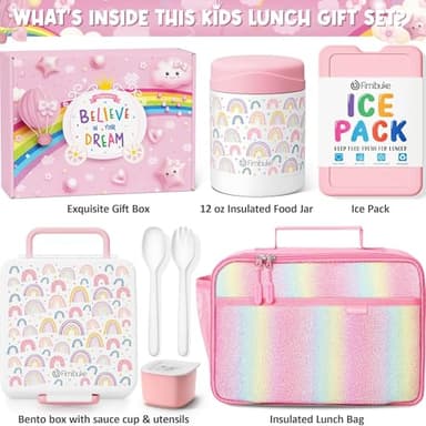 Fimibuke Kids Bento Snack Lunch Box with 4 Compartment, Insulated lunch Bag, Stainless Steel Vacuum Thermos Food Jar, Ice Pack, Utensils Set, Birthday Gift for Age 3-12 Back to School Toddler Girl Boy - Image 3