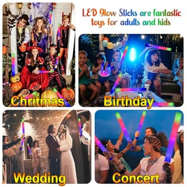 LifBetter Light Up Glow Sticks Bulk, LED Foam Sticks 112 pcs Glow in The Dark with 3 Modes Flashing Led Foam Multicolor Batons Light up Party Favors for Birthdays, Weddings, Concerts, Festivals - Image 4