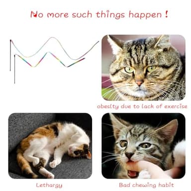 M JJYPET Cat Wand Toys Interactive Kitten Toys for Indoor Cats Colorful Teaser Wand String for Exercise Kitten Stick Kitty Rope Toy Rainbow Ribbon Cat Charmer -2Pcs - Image 5