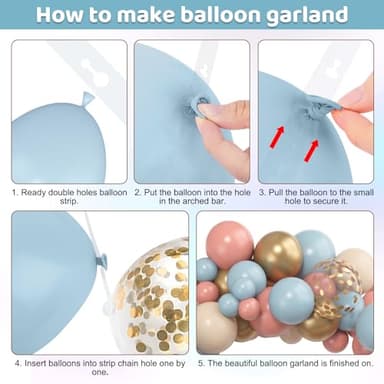 Amandir 153pcs Pink Blue Balloon Garland Arch Kit, Different Sizes 18 12 10 5 inch Dusty Pink Blue Nude Latex Metallic Confetti Gold Balloons for Gender Reveal Neutral Bear Baby Shower Decorations - Image 3