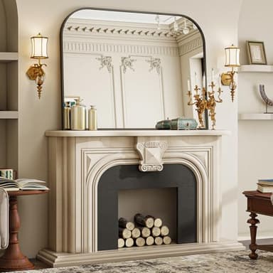 VETROVUE Black Wall Mounted Bathroom Mirror - 38” x 30" Inch Round Top Right Angle Wall Mirror, Aluminum Metal Framed, Decor for Living Room, Bedroom, Fireplace, Mantle, Entryway, Bathroom - Image 2