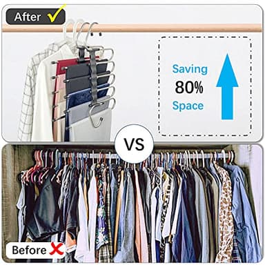 Magic Pants Hangers Space Saving - 2 Pack for Closet Multiple Layers Multifunctional Uses Rack Organizer for Trousers Scarves Slack (2 Pack with 10 Metal Clips) - Image 2