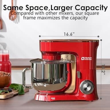 Kitchen in the Box Stand Mixer, 900W 8.5 QT Kitchen Electric Mixer, 10-Speed Large Capacity Tilt-head Food Mixer with Dough Hook, Wire Whip, Flat Beater & Splash Guard (Red) (Renewed) - Image 6