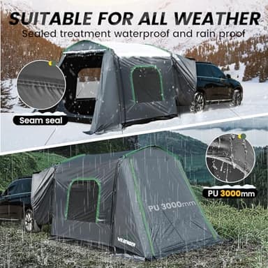 WildFinder SUV Tent, 5-9 Person Rectangle Car Tent for Family, Waterproof & Windproof for Car Camping, Large Camping Tents with Storage Bag, SUV, Van, Jeep, Pickup 8FT L x 10.6FT W x 7.2FT H - Image 4