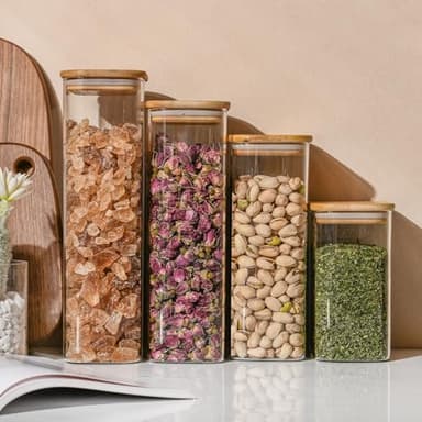 D2scrma 71oz Rectangle Airtight Glass Storage Containers with Bamboo Lids (Set of 3), Square Food Storage Jar, Pantry Organizers for Sugar, Flour, Spaghetti and Coffee beans (with Black Lable) - Image 8