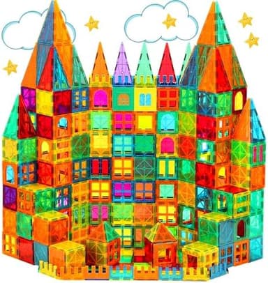 CuteTiger Magnetic Tiles, Magnet Tiles, 100 Pcs Magnetic Building Blocks No Cars, Square Building Castle, Preschool Toys, STEM Stacking Construction Montessori Toys for Kids - Image 3