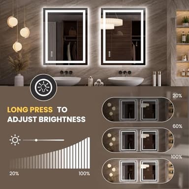 LOAAO 27.6"x35.4" LED Mirror for Bathroom, Lighted Bathroom Mirror with Lights, Anti-Fog, Dimmable, Memory Function, Easy to Install, Clear Reflection - Image 3