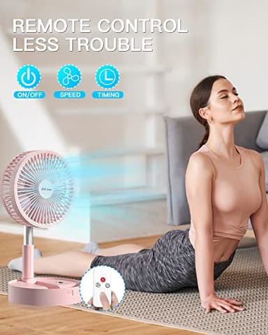 AICase Stand Fan,Folding Portable Telescopic Floor/USB Desk Fan with 7200mAh Rechargeable Battery,4 Speeds Super Quiet Adjustable Height and Head Great for Office Home Outdoor Camping-pink - Image 4