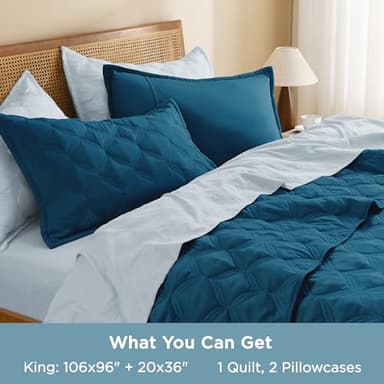 Litanika King Size Quilt Bedding Set - Teal Lightweight Comforter Bedspreads & Coverlets Turquoise - Bedding Cover Bed Decor All Season - 3 Pieces (1 Quilt, 2 Pillowcases) - Image 7