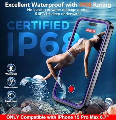 SPIDERCASE Only Designed for iPhone 15 Pro Max Case Waterproof, Built-in Lens & Screen Protector, Full Heavy Duty Protection, 12FT Military Shockproof, Dustproof, Anti-Scratched Phone Case, Purple - Image 3
