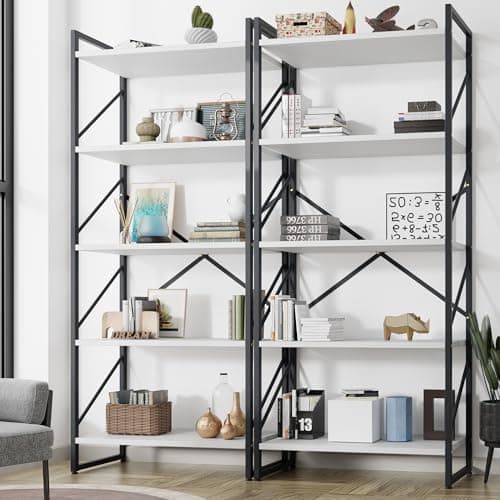 Shintenchi 2-Tier Bookshelf: Tall Industrial Bookcase for Living Room/Home/Office, Modern Book Holder with Storage Rack Shelves - White - Image 1
