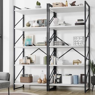 Shintenchi 2-Tier Bookshelf: Tall Industrial Bookcase for Living Room/Home/Office, Modern Book Holder with Storage Rack Shelves - White - Image 1