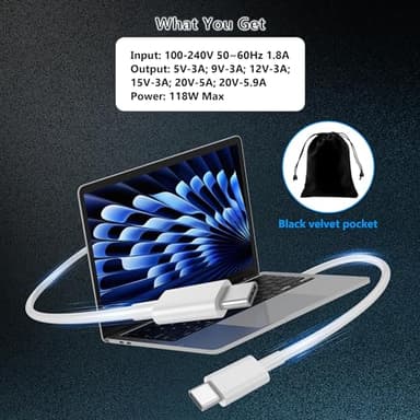 IEFUU 118W USB C Laptop Charger Compatible with MacBook Pro/MacBook Air 2022|2021|2020|2019|2018,Type-C PD Power Adapter Compatible with iPhone 16 Pro Max iPad Pro Air with 6.6ft C-C Fast Charge Cable - Image 7