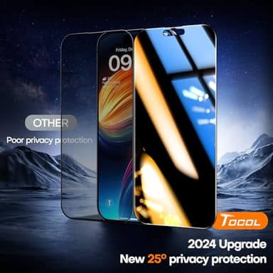 TOCOL for iPhone 15 Privacy Screen Protector 9H+ Hardness Tempered Glass Full Coverage Screen Protector Easy Installation 2 Pack - Image 2