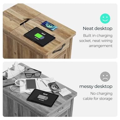 LINSY HOME Farmhouse End Table with Charging Station, Narrow Side Table for Living Room, Sofa Side Table with Drawer and Storage Cabinet, Small Nightstand for Home Office - Image 5