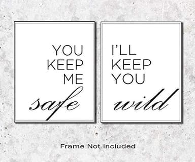 Set of 2 You keep me safe, I'll keep you wild Minimalist Typography Art Bedroom Quote Wall Art Romantic Valentine Gift Wedding Gift Couple Print Wall Art 8X10 Inch Prints No Framed - Image 2