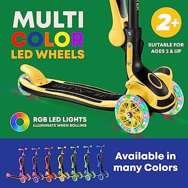 3 Wheel Scooter for Kids with Foldable Seat, Adjustable Handlebar Height, Lean-to-Steer Ride On Toy for Kids Ages 2+, Light-Up LED Wheels, Wide Anti Slip Deck, Indoor & Outdoor Use, Yellow - Image 6