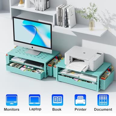 gianotter Desk Organizers and Accessories, Monitor Stand with Drawer and 2 Pen Holder, Desktop Organizer Suitable for Offices and Dormitories (Blue) - Image 8