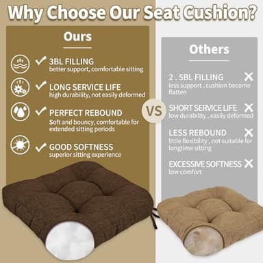 BUYUE Chair Cushion Set for Rocking Chair, Back Pillow & Seat Cushion with Ties, Original Woven Fabric Non-Slip Chair Pads for Elderly Sitting, Chocolate - Image 6