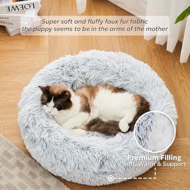 OlaPhum Calming Dog Bed for Small Dogs and Indoor Cats - Washable Puppy Bed, Anti-Anxiety Donut Fluffy Faux Fur Comfort Pet Bed (Light Grey, 20") - Image 3