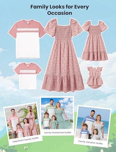 PATPAT Family Matching Outfits - Mommy and Me Dresses Matching Set Casual Boho Dusty Ruffle Sleeve Romper Dress for Newborn Pink Floral for Baby Girl 3-6 Month - Image 2