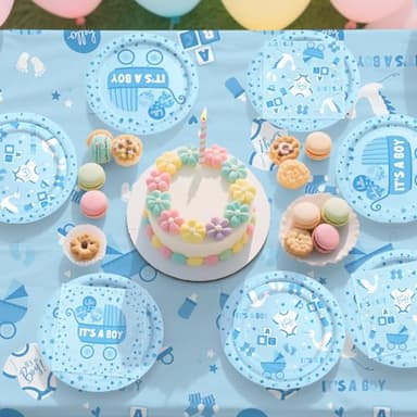 Baby Boy Shower Decorations for 24 Guests - It’s A Boy Decorations Kit Including Disposable Plates, Napkins, Cups, Tablecloth & Banner for Baby Shower Decorations Boy - Image 7