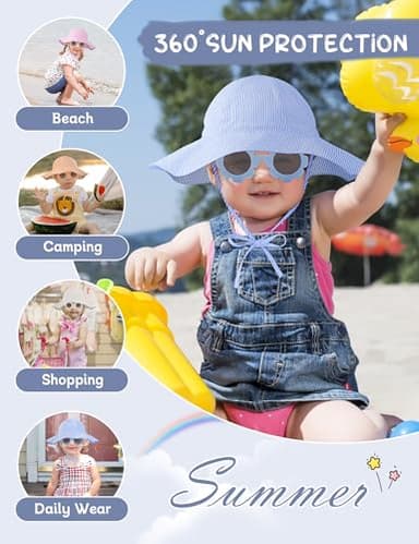 Durio Toddler Sun Hat UPF 50+ Sun Protection Hat for Boys Girls Toddler Sunglasses Age 2-4 with Strap Toddler Beach Hat Wide Brim Toddler Bucket Hats for Boys Blue 2-4T - Image 6