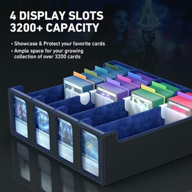 SENVINI 4-Row Trading Card Storage Box, Bulk Cards Case for 3200+ Mtg tcg Magic Playing Game Card Organizer, Commander Deck Box with 4 Supports & 24 Dividers & Strap & 101 Sleeves - Image 3