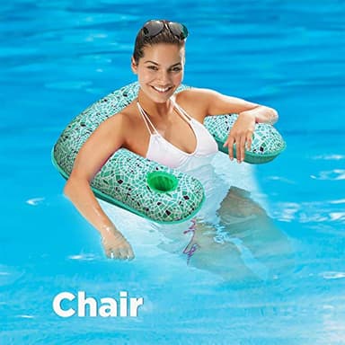 Aqua Mosaic 3-in-1 Pool Chair Float – Inflatable Floating Pool Chair for Adults – Use as a Lounge, Chair, or Drifter – Green Mosaic - Image 4