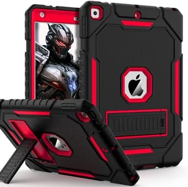 Case for iPad 9th/8th/7th Generation 2021/2020/2019(10.2 inch), Heavy Duty Military Grade Shockproof Rugged Protective 10.2" Cover with Built-in Stand for iPad 9 8 7 Gen (Black+Red - Image 2