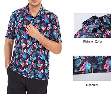 Alex Vando Mens Golf Shirt Moisture Wicking Quick-Dry Print Performance Polo Shirts for Men,Black Leaf,XXL - Image 3