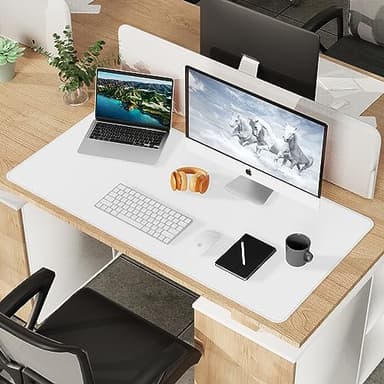 Leather Desk Protector, 47in*23.7in Large Mat with Natural Cork & PU Leather, Mouse Pad, Non-Slip Office Mat, Waterproof Writing Pad for Office and Home (Ivory White) - Image 2