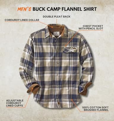 Legendary Whitetails Men's Standard Flannel Shirt Long Sleeve Button Down 100% Cotton, Shale Plaid, X-Large - Image 2
