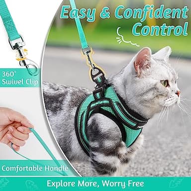 rabbitgoo Cat Harness and Leash Set for Walking Escape Proof, Adjustable Soft Kittens Vest with Reflective Strip for Cats, Comfortable Outdoor Vest,Green,S - Image 5