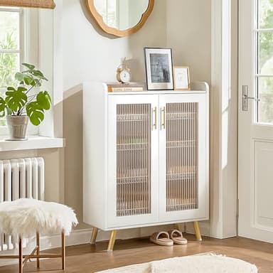 VECELO Shoe Cabinet Storage for Entryway, 4-Tier Free Standing Organizer with Doors and Shelves, Large Capacity for Hallway, Ivory White - Image 3
