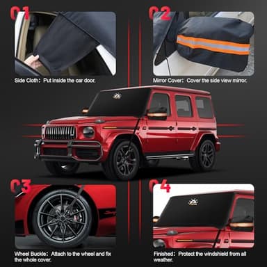 Zettum Car Windshield Cover for Ice and Snow - 600D Windshield Snow Cover with Side Mirror Cover Heavy Duty, Standard Winter Frost Hail Protector for Most Car, Truck, SUV, Van and MPV (70 x 50 Inch) - Image 5
