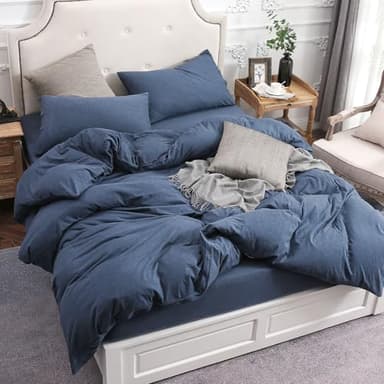 PURE ERA Jersey Knit Duvet Cover Set 100% T-Shirt Cotton Super Soft Comfy 2pc Bedding Set with Zipper Closure (Heather Navy Blue,Twin) - Image 2
