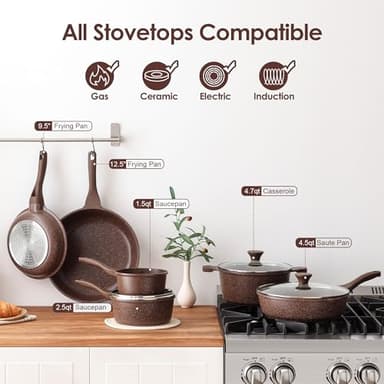 SENSARTE Nonstick Cookware Set 16-Piece, Healthy Pots and Pans Set, Non-stick Kitchen Cooking Set with Stay-Cool Handles, Silicone Utensils and Pot Protectors - Image 4