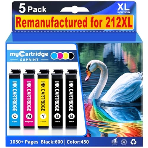 212XL Ink T212XL High Capacity for Epson 212 Ink Cartridges Remanufactured for Epson 212XL Ink Cartridges Combo Pack for Workforce XP-4100 XP-4105 WF-2830 WF-2850 Printer New Upgraded Chips (5-Pack) - Image 1