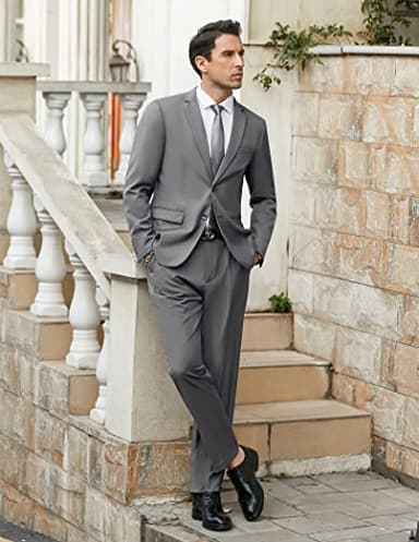 COOFANDY Men's 2 Piece Suits Slim Fit 2 Button Dress Suits Tuxedo Jacket Blazer Suit for Wedding Dinner Prom Grey - Image 4