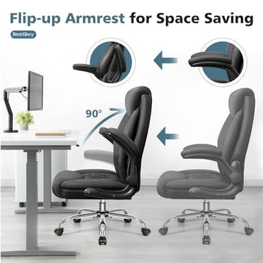 Office Chair, Ergonomic High Back Home Office Desk Chair, Big and Tall Breathable Leather Office Chair with Lumbar Support Flip-Up Armrests, Computer Chair with Rocking Function - Image 6