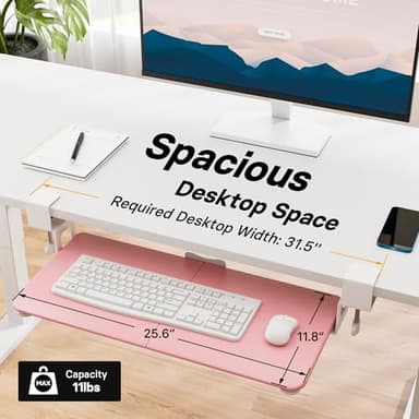 BONTEC KMT01 Under Desk Keyboard Tray, Pull-Out Keyboard & Mouse Platform with C-Clamp, 25.6 x 11.8 in Space-Saving Ergonomic Slide-Out Drawer, Pink - Image 4