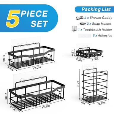 EUDELE 5-Pack Rustproof Stainless Steel Shower Caddy Set– No Drill Adhesive Bathroom Organizer, Space-Saving Shower Shelves for Apartment Essentials, Bathroom/Kitchen Storage Home Decor-L Size - Image 7