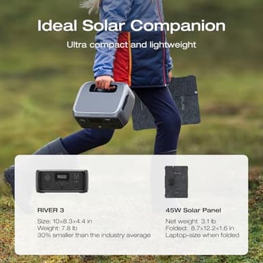 EF ECOFLOW Solar Generator RIVER 3 with 45W Solar Panel, 245Wh Portable Power Station LiFePO4 Battery, 300W Up to 600W AC Output, <20 MS UPS, 1Hr Fast Charging Power Station for Outdoor/Camping/RVs - Image 7