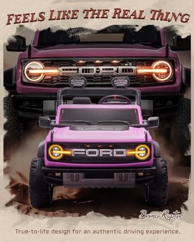 First Ride On 24V Ride on Toys for Big Kids, Licensed Ford Bronco Raptor 2 Seater Ride on Cars with Remote Control, Ride on Truck w/ 4-Wheeler Suspension, 3 Speeds, Led Lights, Bluetooth (24V, Pink) - Image 3