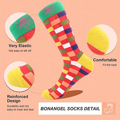 BONANGEL Mens Dress Socks Fun Funny Colorful Crazy Crew Dress Socks For Men 8-12 - Image 3
